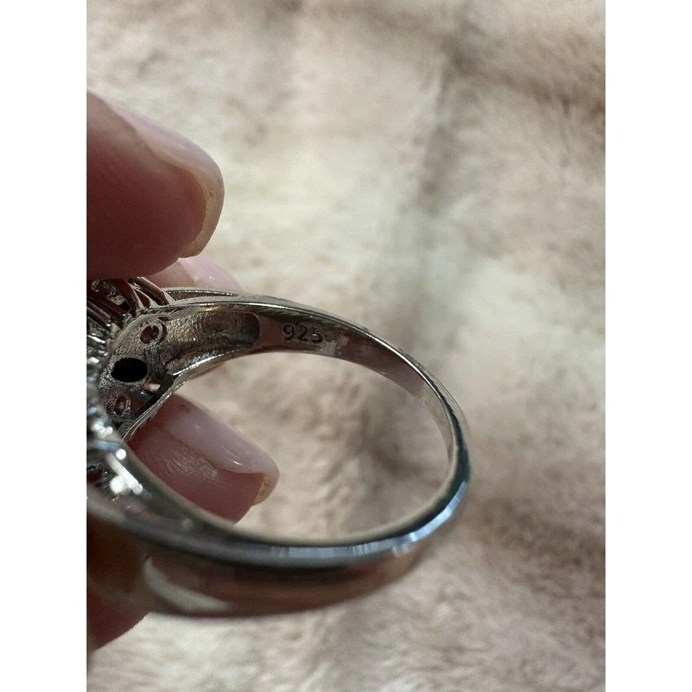 Beautiful Blue Stone & CZ Stone Jeweled Band Sterling Silver Sz 9
